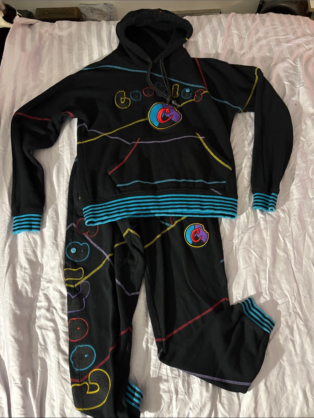 Black Track Jogger Set with Multicolor Trim and Logo medium